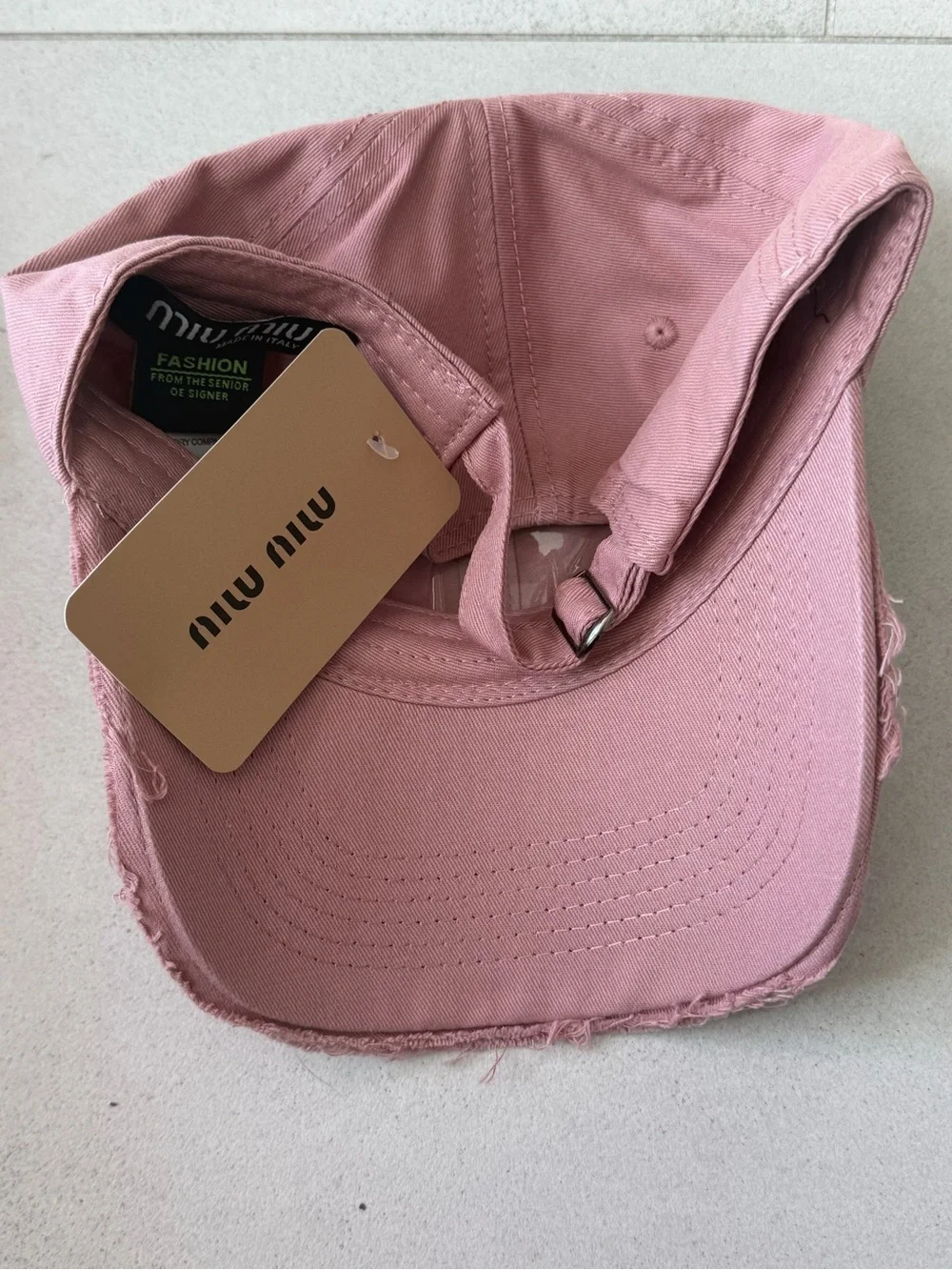 Designer Pink Distressed Logo Baseball Cap Adjustable Cotton Hat NWT Luxury